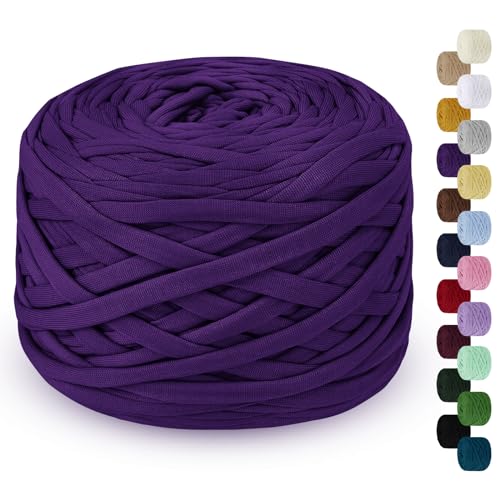 285g T Shirt Yarn for Crocheting 109 Yards Elastic Ribbon Thick Crochet Fabric Knitting T-Shirt Yarn for Crochet Bag, Blanket, Basket, DIY Projects, Home Decor (Violet)