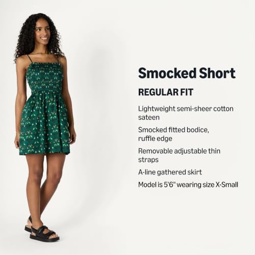 Image of Amazon Essentials Women's Regular-Fit Cotton Sateen Smocked Bodice Dress