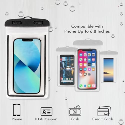 Image of Waterproof Mobile Pouch Cover for All Smartphones up to 6.5 Inches, Universal Phone Case Dry Bag with Secure Lock Seal, Touch Screen Compatible for Swimming, Beach, Boating, Rain Protection