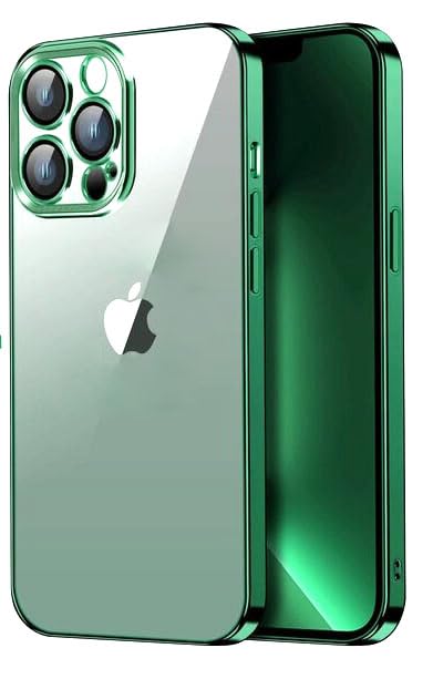 Image of mobistyle Designed for iPhone 13 Pro Electroplating Bumper Clear Back Cover for iPhone 13 Pro Cover (Silicone | Electroplating Green)