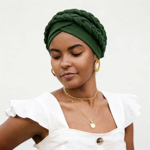 Image of DRESHOW African Women Turban Caps Beanie Twist Headscarf Pre-Tied Double Twisted Braids Headwraps for Women Chemo Cancer Cap