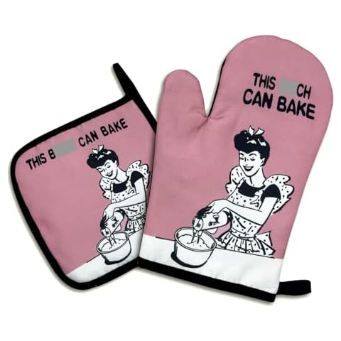 This Bxxch Can Bake,Funny Oven Mitts and Pot Holders Sets of 2,Silicone Non-Slip Oven Mitts,Kitchen Gift for Women,Bake Lover Gift,Housewarming Gifts Cover