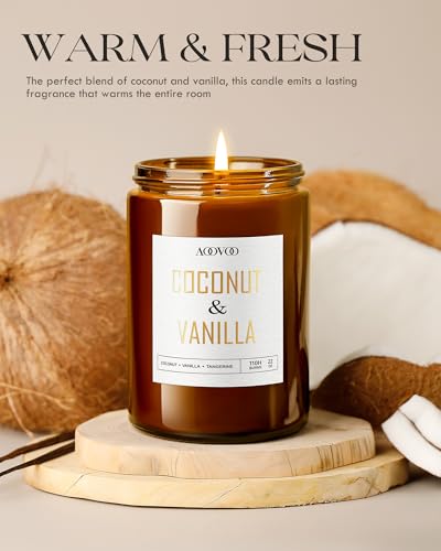 Image of AOOVOO Vanilla Coconut Candle - Large Scented Candles 22oz, Soy Candles, Aromatherapy Candle, Soy Wax Candle