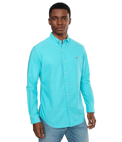 Image of POLO RALPH LAUREN, Men's, Classic Fit Garment-Dyed Oxford Shirt, Perfect Turquoise, Small