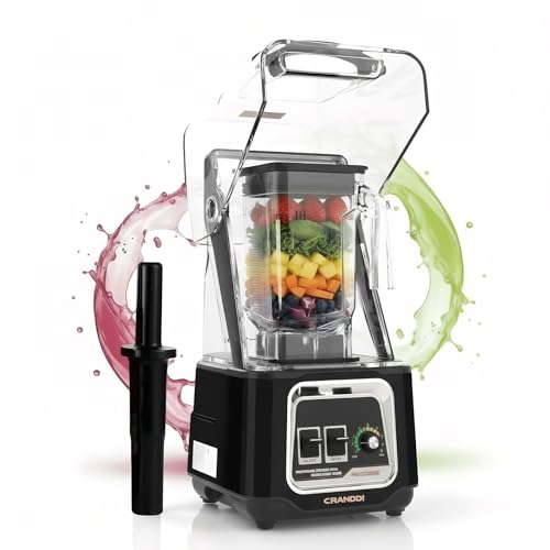 CRANDDI Professional Smoothie Blender, 2200W, Commercial Soundproof with Removable Soundproof Shield for Crushing Ice, Smoothies, Puree, Self-Cleaning, 50 oz, 110V K80 Black Pearl