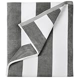 LULUHOME Large Oversized Beach Towel - Big Cotton 36 x 70 Inch Striped Pool Towel, Large Cabana Soft Swimming Towel for Adult Men Women,Grey