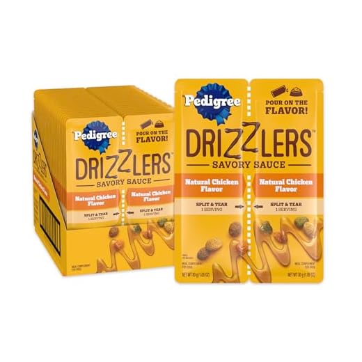 Pedigree Drizzlers for Dogs, Wet Dog Food Gravy Savory Sauce, Natural Chicken Flavor, 60g Dual-Serving Pouch (22 Count, 44 Servings Total)
