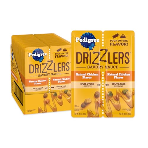 Pedigree Drizzlers for Dogs Wet Dog Food Gravy Savory Sauce Natural Chicken Flavor 60g Dual-Serving Pouch (22 Count 44 Servings Total)