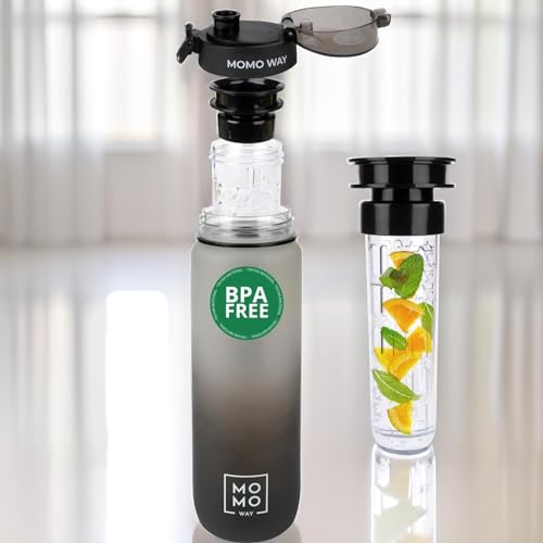 MOMO WAY Drinking Bottle Tritan Water Bottle BPA Free Reusable for School Sports Fitness Gym Easy Closure Gift for Men Women and Children Gray Black 1000ml - Image 2