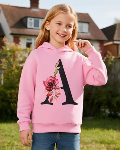 Xumplo Girls Hoodies Kids Long Sleeve Hooded Pullover Sweatshirts Teens Flower Letter Print Tops Fall Clothing 7-8 Years Pink - Image 2