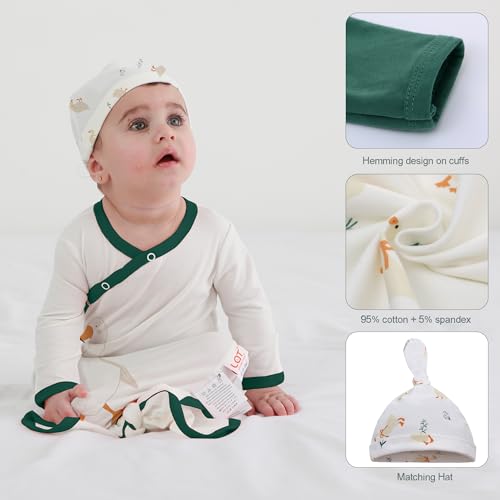 LAT LEE AND TOWN Newborn Baby Knotted Gowns with Hat Set 3 Pack Infant Outfit Sleepers Gown Home Outfits Set (cole duck, S)3
