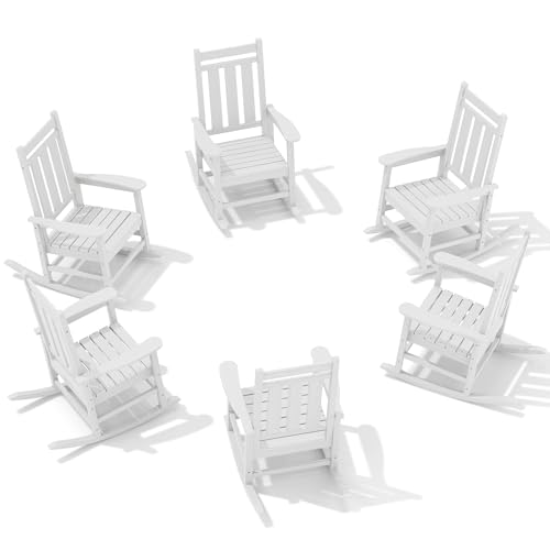 Image of KINGYES Oversized Outdoor Rocking Chair Set of 6, HDPE Patio Rockers, White