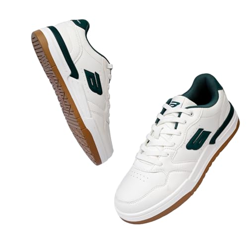 Image of Bond Street Men's White & Green Casual Sneakers | PU Upper Lace-Up Shoes for Men | Lightweight Footwear with Durable PVC Sole | Stylish & Comfortable Men's Fashion Sneakers