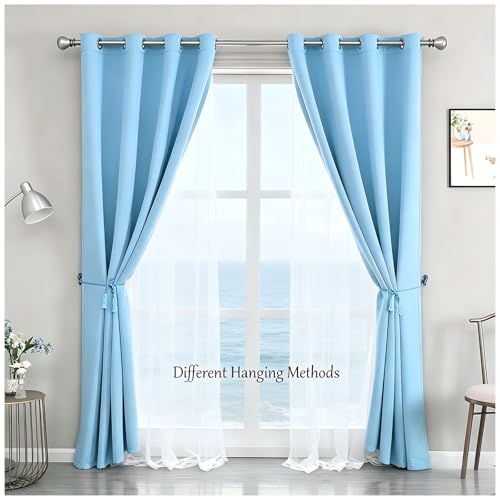 Image of Blue Blackout Curtains 54 Inch Long, Double Layered Blue Curtains for Kids /Girls Boys Bedroom, Nursery Living Room, 52 x 54 inch, 2 PCs