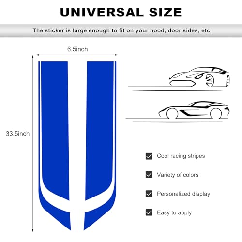 Image of Car Hood Decal Sticker, Automotive Side Body Stripe Graphics Racing Bumper Sticker, Universal Vehicle Skirt Roof Bonnet Vinyl Decal Exterior Decoration, Car Accessories (Blue)