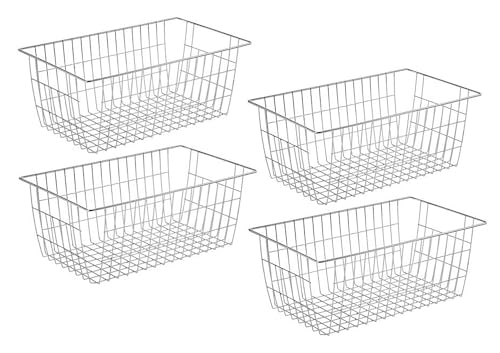 blitzlabs Wire Storage Basket Freezer Organizer Bins Metal Wire Baskets Storage for Organizing Fridge, Closets, Pantry, Cabinet, Kitchen, Garage, Bathroom & More,Chrome, 4Packs