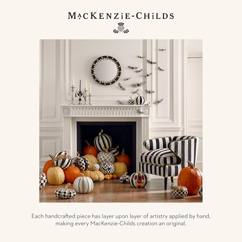 Image of MACKENZIE-CHILDS Resin Pumpkin, Small, Black-and-White Courtly Check