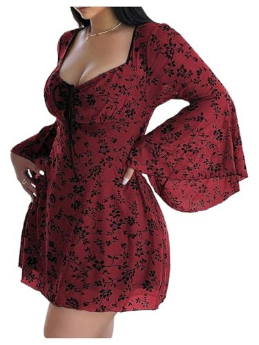 Image of Floerns Women's Plus Size Floral Gothic Dress Flare Long Sleeve Mesh Grunge A Line Dress