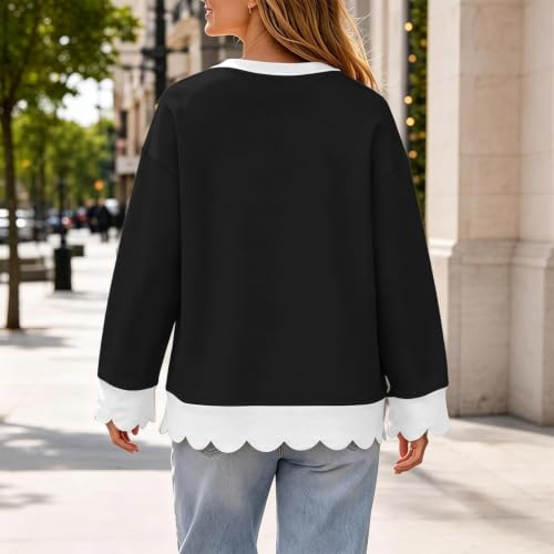 ZMIMAO Scalloped Oversized Sweatshirts For Women Fall Crewneck Sweatshirt - image 3