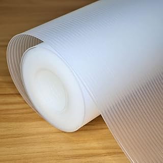 Drawer Liners, Hersvin 44.5cmx500cm Kitchen Shelf Liners Non-Adhesive Cabinet Mats Cupboard Protector EVA Plastic Lining Waterproof Washable Wipeable Anti-Slip Mats (Transparent Stripe)