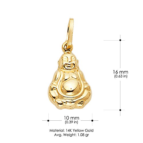 14K Yellow Gold Plain Buddha Charm Pendant With 0.8Mm Box Chain Necklace - 22" #TOP2