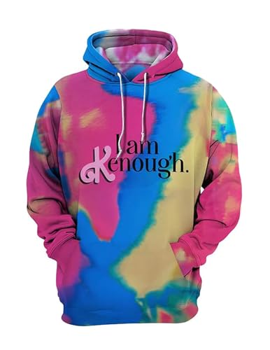 LIPIODOL Unisex Hoodie Tie Dye Sweatshirt Letter Printed Streetwear I am Kenough Hoodies for Couples Men Women