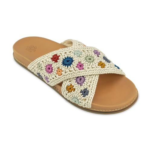 Image of The Sak Penelope Slide Sandal - Women's Flat Fashion Slides with Soft Cushion Sole -Hand Crochet Slip On Sandals For Everyday