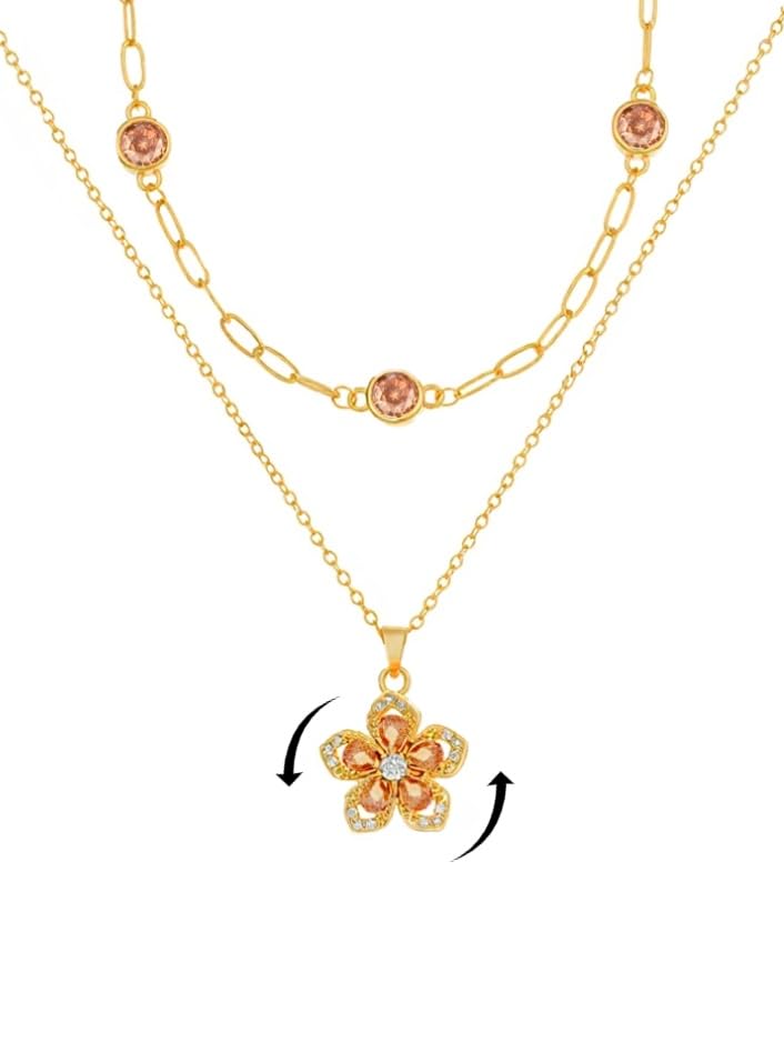 Natural Birthstone Layered Fidget Flower Necklace for Women