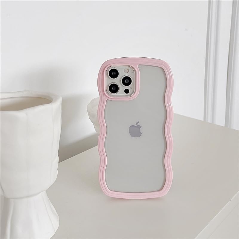 Miniatura 6 de AMAZFCCY Funda con marco de onda rizada para iPhone 15 Pro Max de 6.7 pulgadas, bonito patrón de forma de onda 2 en 1, transparente, flexible, parte