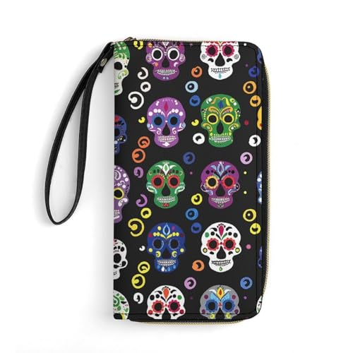 Womens Leather Wallets Swirls And Dots Wallet for Women Large Capacity Card Phone Holder Ladies Purse with Wriststrap