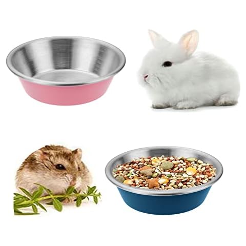 WoYous Hamster Food Bowl, 2 Pieces Stainless Steel Hamster Food Dish Small Cute Hamster Water Bowl for Hamster Guinea Pig Hedgehog Small Animals Cover