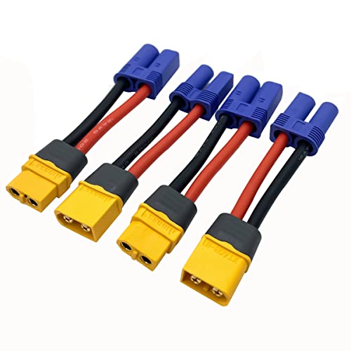 2 Pairs XT60 XT-60 XT60H Male Female Plug Connector to EC5 Adapter Cable with 12AWG Silicone Cord