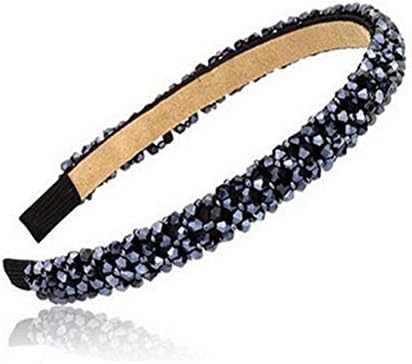 Ruihfas Fashion Sparkle 4 Rows Crystal Rhinestone Headbands Beaded Hair Hoop Band (Navy)