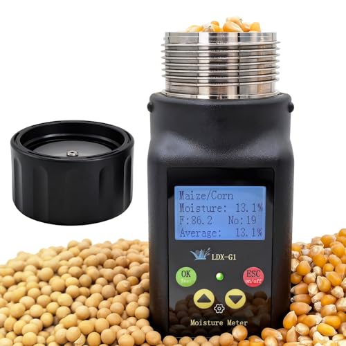 Grain Moisture Tester Agriculture Portable Meter – ±0.5% Accuracy with ATC, Backlit Display & Data Storage, 25 Grains: Corn, Soybean & Paddy Rice, Farmers, Processors & Traders, 10-Language Support