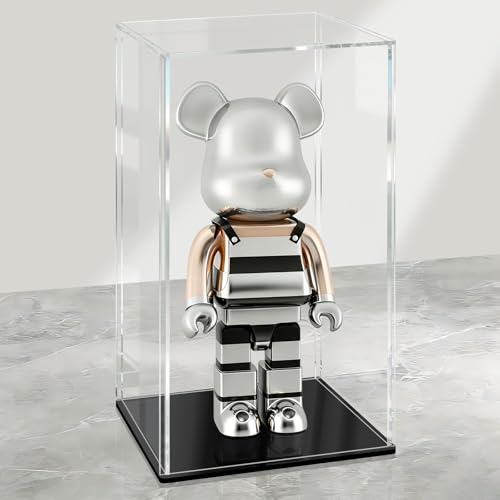 LANSCOERY Acrylic Display Case, 6x6x12 in, Upgraded Thickened UV-Resistant Showcase, 98% Clarity Dustproof Box with Glossy Black Base for Action Figures, LEGO & Models, Includes Scraper & LED Light