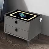 Oyajia Smart Bedside Table with Wireless Charging, Nightstand with LED Light, 2 Drawers Nightstand, LED Bedside Table for Living Room/Bedroom, Grey.
