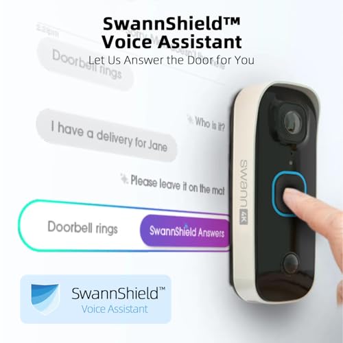 Swann Buddy 4K Wi-Fi Wireless Video Doorbell Security Camera, Two-Way Audio, Motion Detection, Night Vision, Cloud Storage Home Surveillance Solution for Indoor & Outdoor Use - Image 3