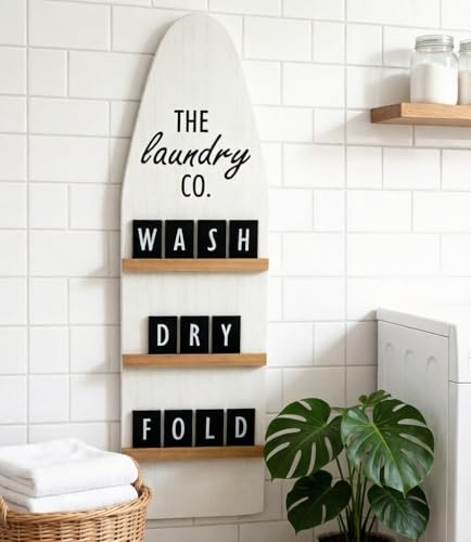 Laundry Wash Dry Fold Wood Wall Art Sign Plaque, Vertical