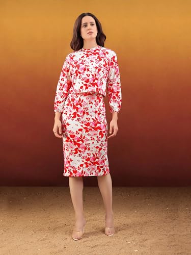 Image of PURVAJA Women's Puff Sleeve Midi Printed Co-Ords