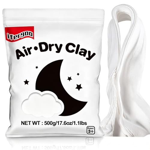 iFergoo Air Dry Clay Ultra Light Modeling Clay Magic Clay DIY Creative Modeling Dough Kids Gifts for Girls Boys-1.1 Lbs/ 500 g (White Clay)