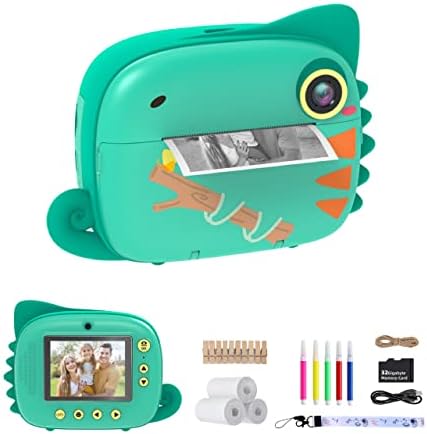 TIATUA Kids Camera Instant Print, Instant Camera for Kids with 20MP Dual Lens & 32G SD Card, Zero Ink Digital & Video Camera with Photo Paper & Fun Accessories, Gift for Girls & Boys Aged 3+ (Green)