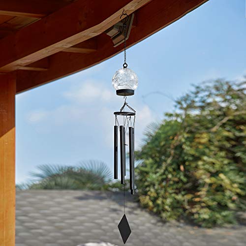Wind Chimes Outdoor Solar Lights, 42 Inch Large Sympathy Chime 15 Led Twinkle Warm White Crackled Glass Sphere Ball Hanging Lantern Birthday Gifts For Decorative In Garden, Yard, Patio, Landscape #TOP5