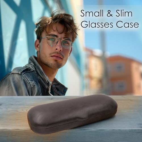 Image of MyEyeglassCase Men Small Glasses case - Eyeglasses Hard Shell Holder Pouch & Cloth-Reading Slim & Narrow Case Heavy Duty