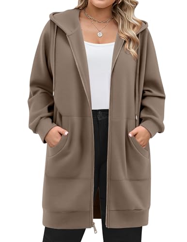 IN'VOLAND Women Plus Size Womens Casual Loose Fit Long Sleeve Zip Up Pullover Hoodie Tunic Fall Sweatshirt Jacket