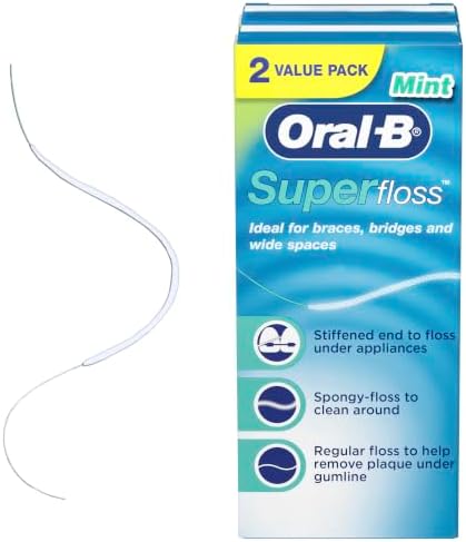 Oral-B Super Floss Pre-Cut Strands, Dental Floss for Bridges, Braces and Wide Spaces, 100 Strands