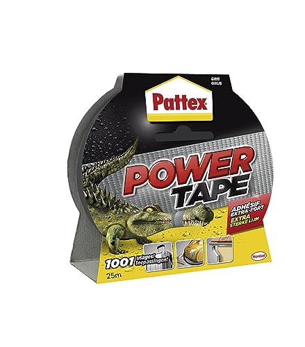 Pattex Power Tape, Ruban adhésif gris de 25m, extra fort pour charges lourdes, Bande adhésive toilée tous supports, Rouleau adhésif étanche