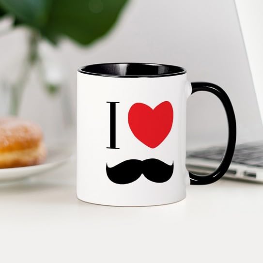 Taza de cerámica CafePress 11 oz I Love Mustache miniatura 3