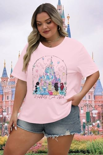 Image of NANYUAYA Plus Size Magic Shirts for Women Castle Kingdom Graphic Magical T Shirt Cute Holiday Princess Tee Vacation Tops