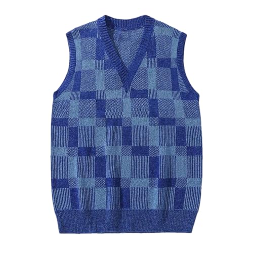 Fulbant Men’S Plaid Loose Trend Casual Sweater Vests V-Neck Warm Sleeveless Vest2