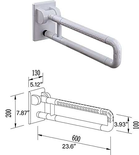 Image of Aquieen Folding Grab Bar for Bathroom & Toilet | Heavy Duty Wall Mounted Handicap Support Rail | Stainless Steel Safety Handle for Elderly, Disabled & Pregnant Women | Anti-Slip Grip | White (8444)
